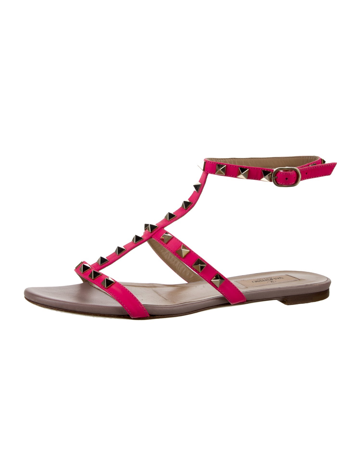 Valentino Leather Studded Accents T-Strap Sandals