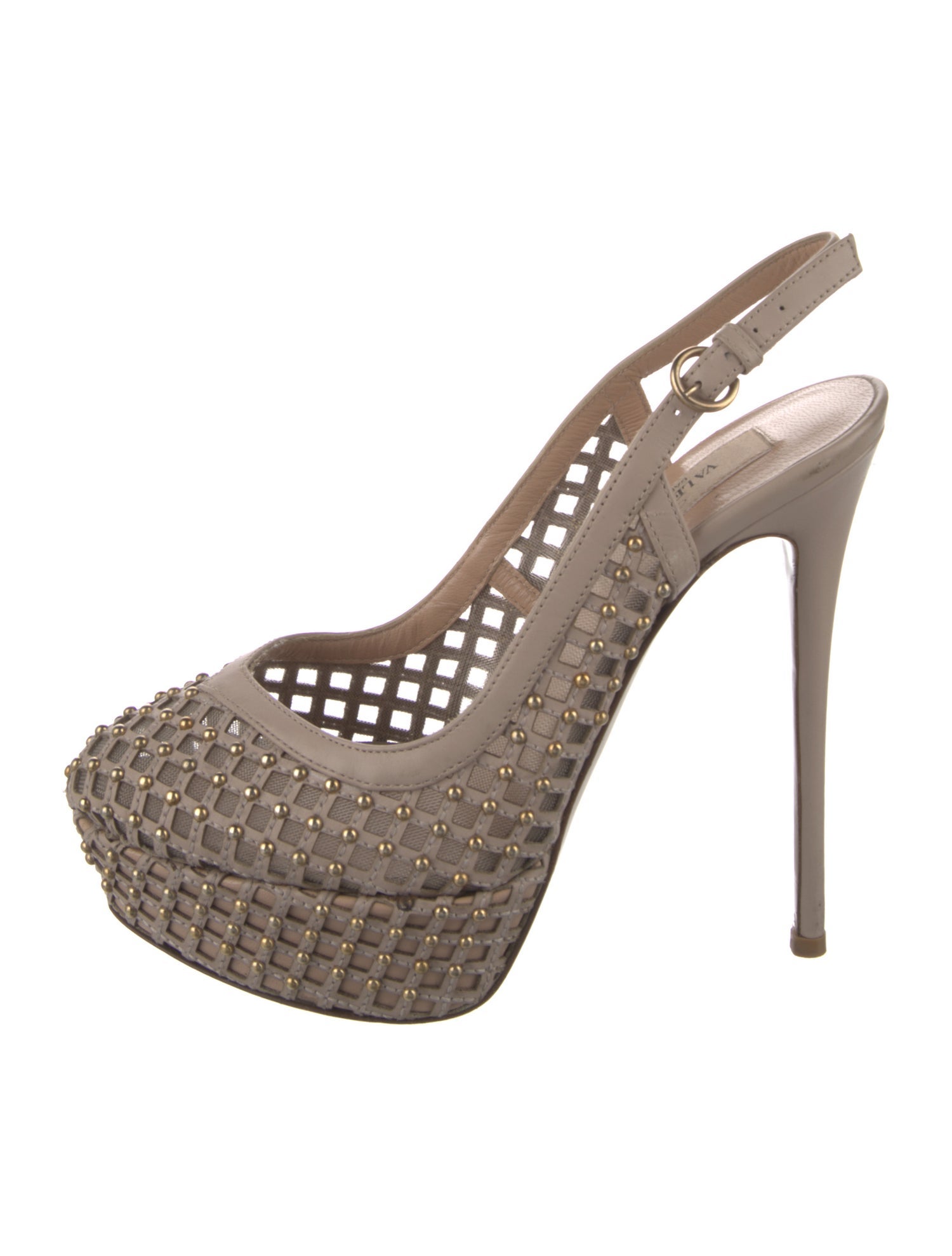Valentino Leather Mesh Accents Slingback Pumps