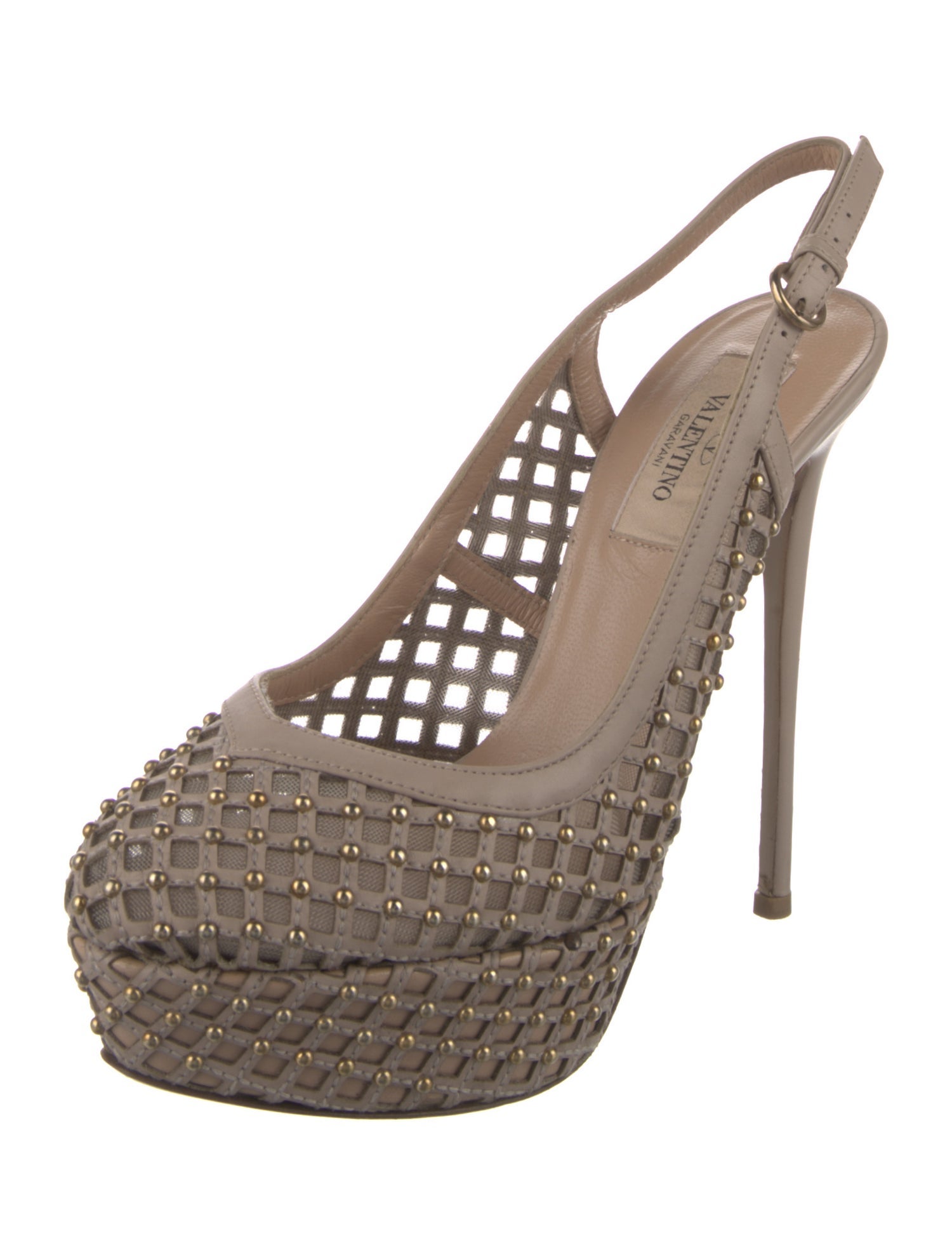 Valentino Leather Mesh Accents Slingback Pumps