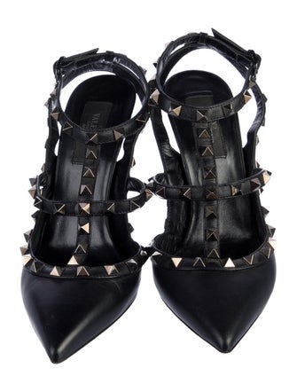 Valentino Rockstud Accents Leather T-Strap Pumps