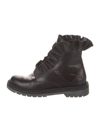 Valentino Leather Printed Combat Boots