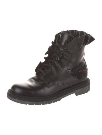 Valentino Leather Printed Combat Boots