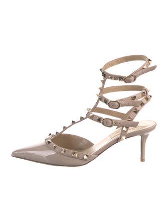 Valentino Rockstud Accents Patent Leather T-Strap Pumps