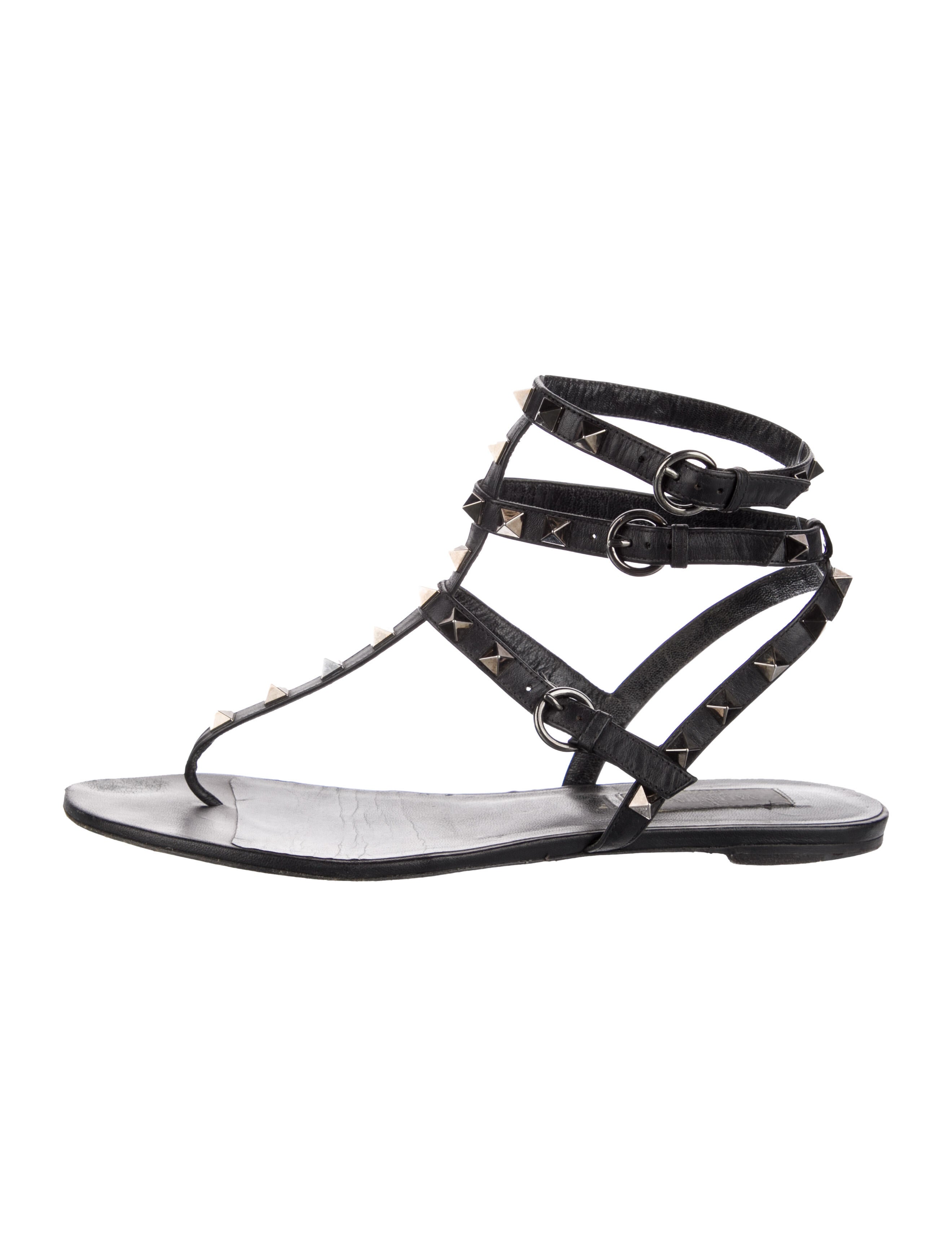 Valentino Rockstud Accents Leather T-Strap Sandals