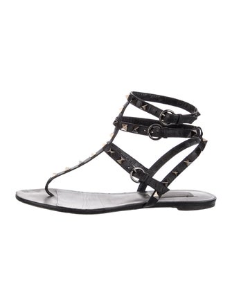 Valentino Rockstud Accents Leather T-Strap Sandals