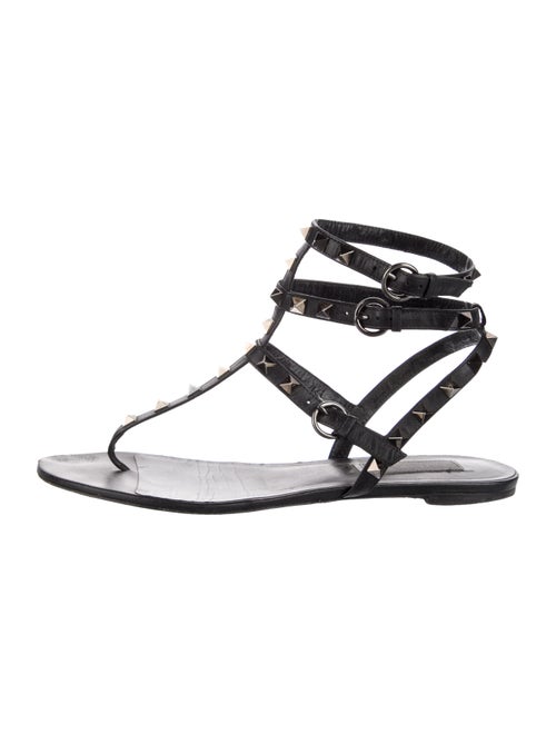 Valentino Rockstud Accents Leather T-Strap Sandals