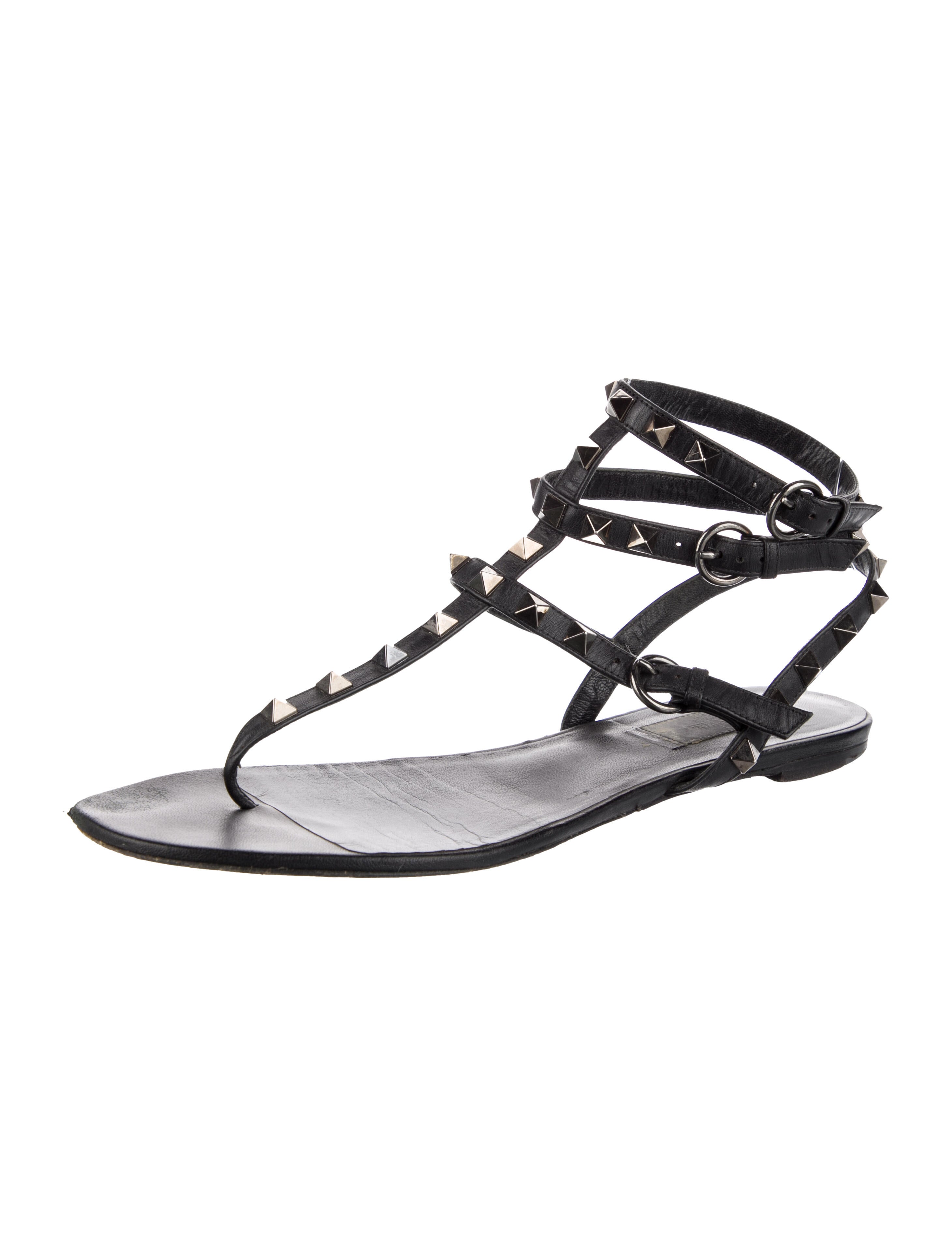 Valentino Rockstud Accents Leather T-Strap Sandals