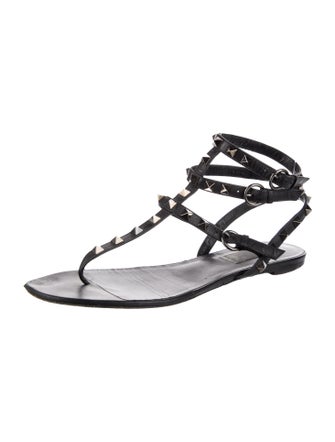 Valentino Rockstud Accents Leather T-Strap Sandals