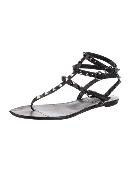 Valentino Rockstud Accents Leather T-Strap Sandals