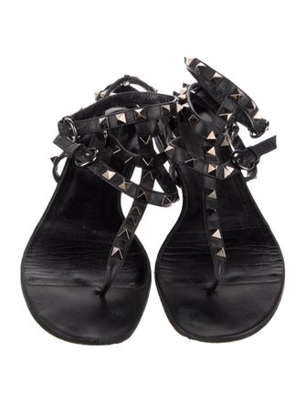 Valentino Rockstud Accents Leather T-Strap Sandals