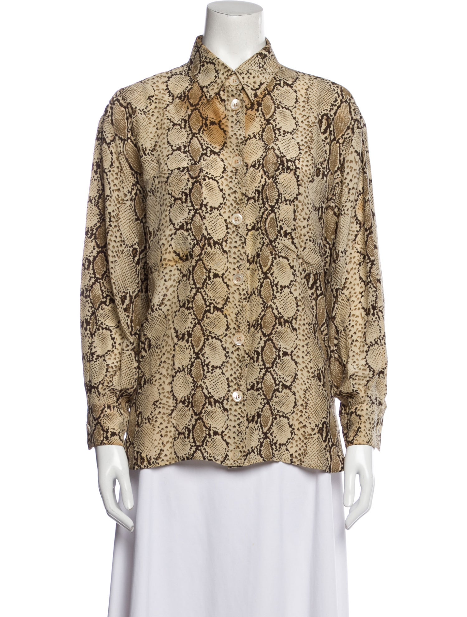 Valentino Animal Print Long Sleeve Button-Up Top