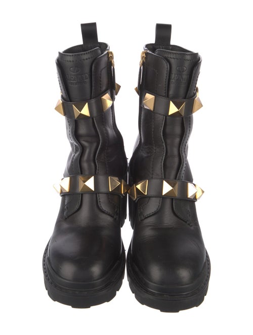 Valentino Rockstud Accents Leather Combat Boots