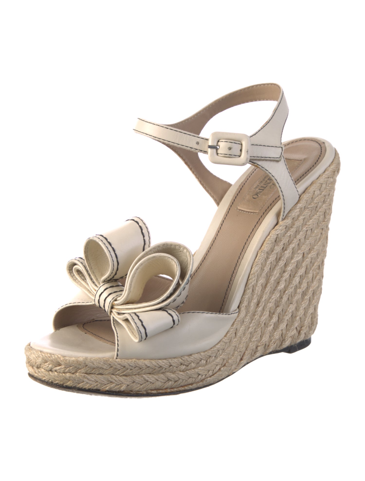 Valentino Leather Bow Accents Espadrilles
