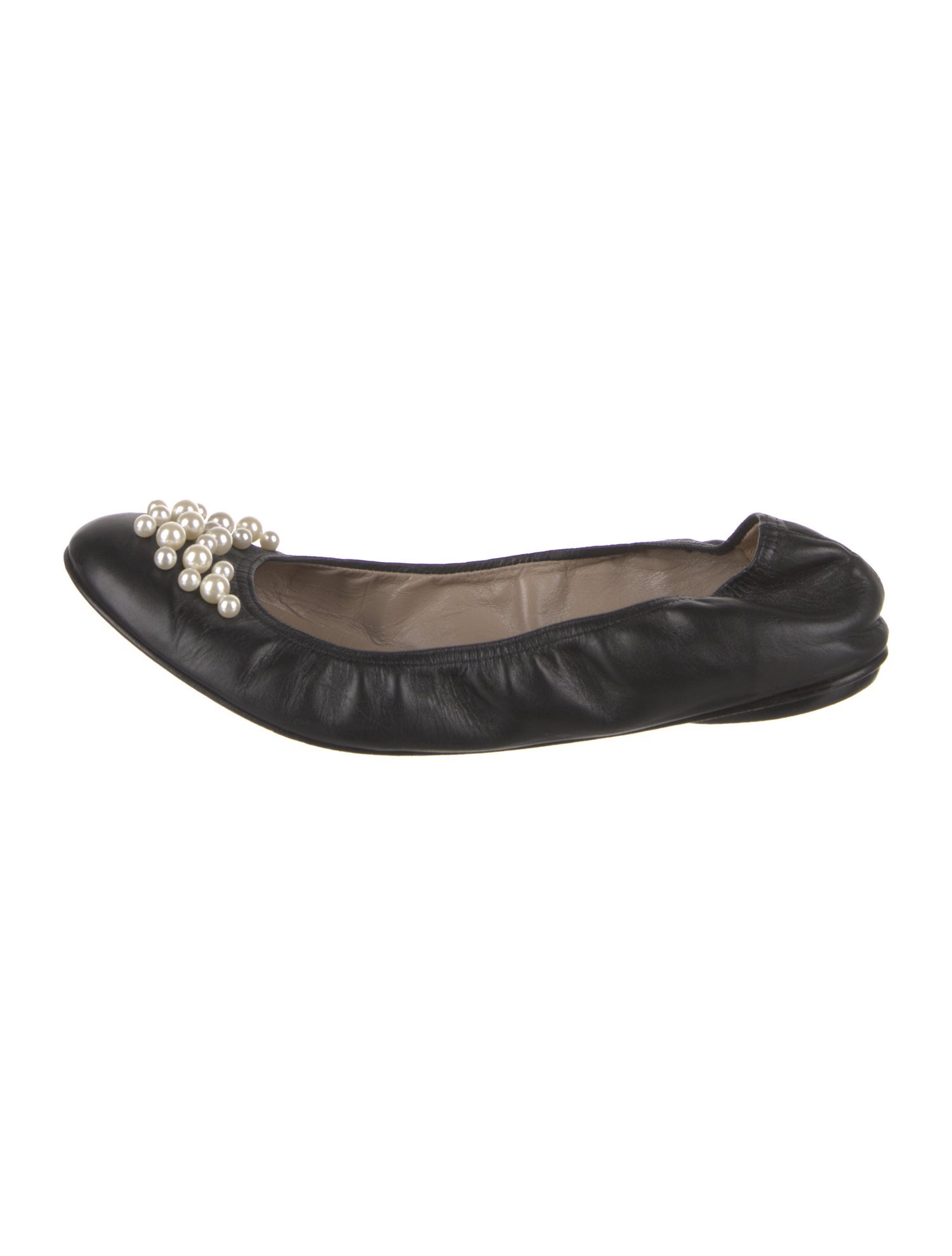 Valentino Faux Pearl Accents Leather Flats