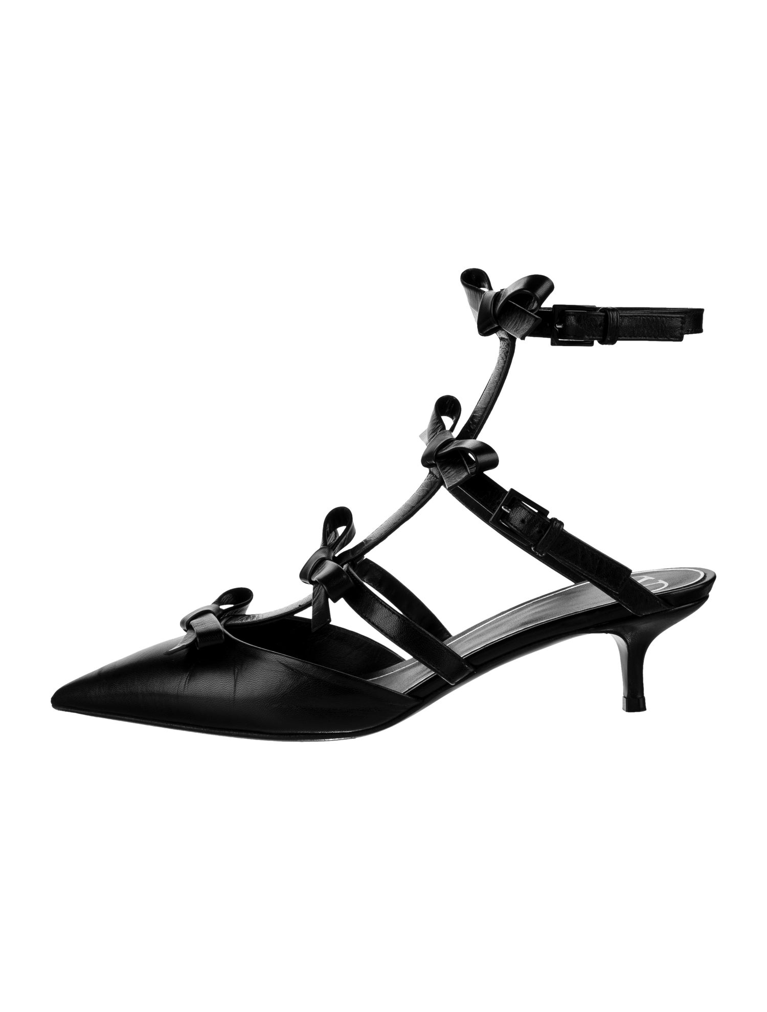 Valentino Leather Bow Accents T-Strap Pumps