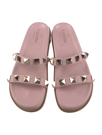 Valentino Rockstud Accents Leather Slides