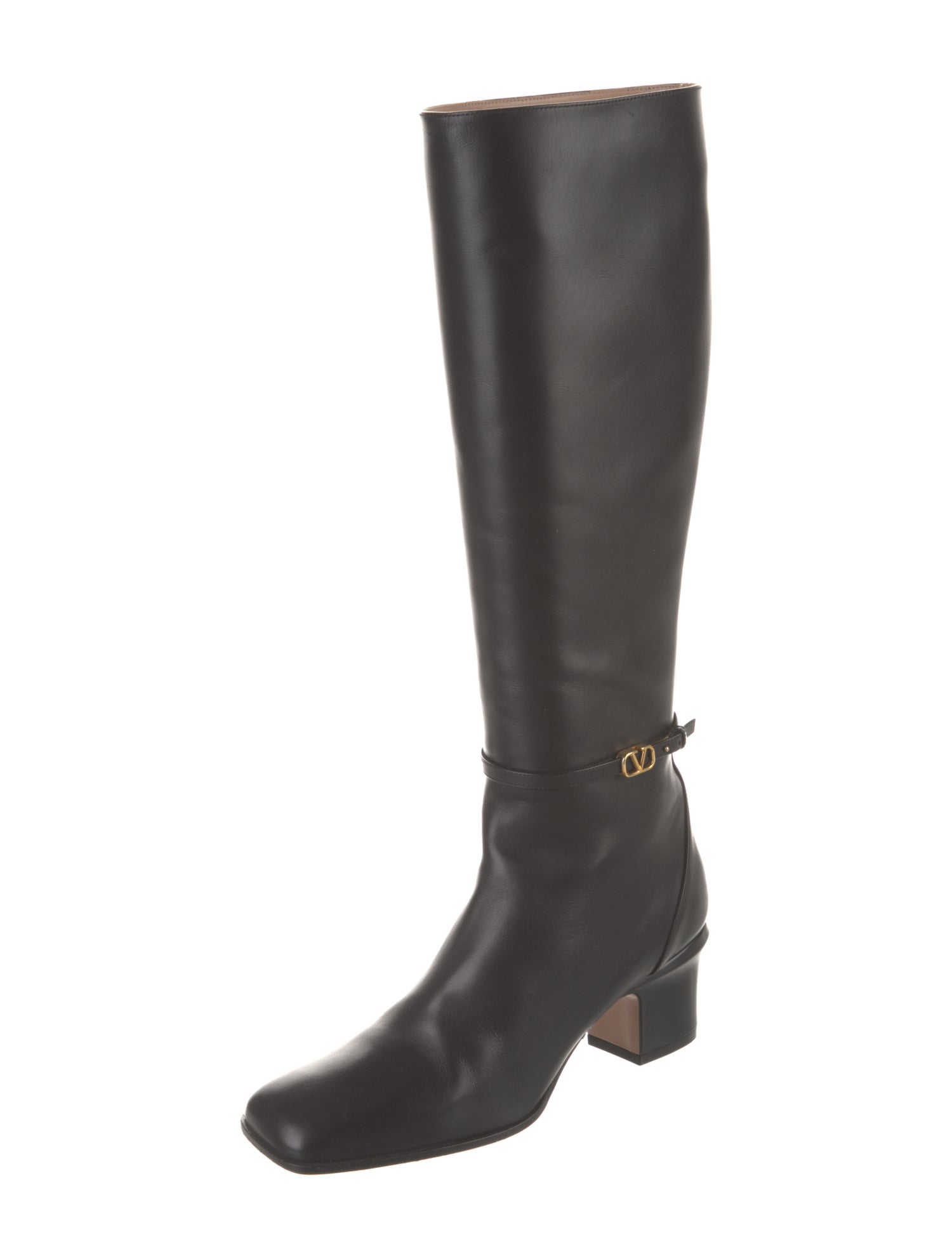 Valentino Rockstud Accents Leather Riding Boots