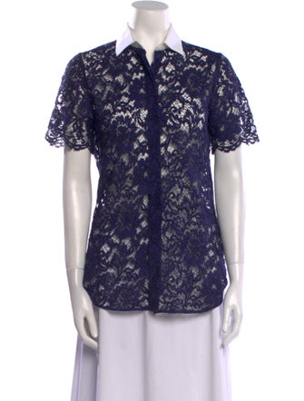 Valentino Lace Pattern Short Sleeve Button-Up Top
