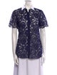 Valentino Lace Pattern Short Sleeve Button-Up Top