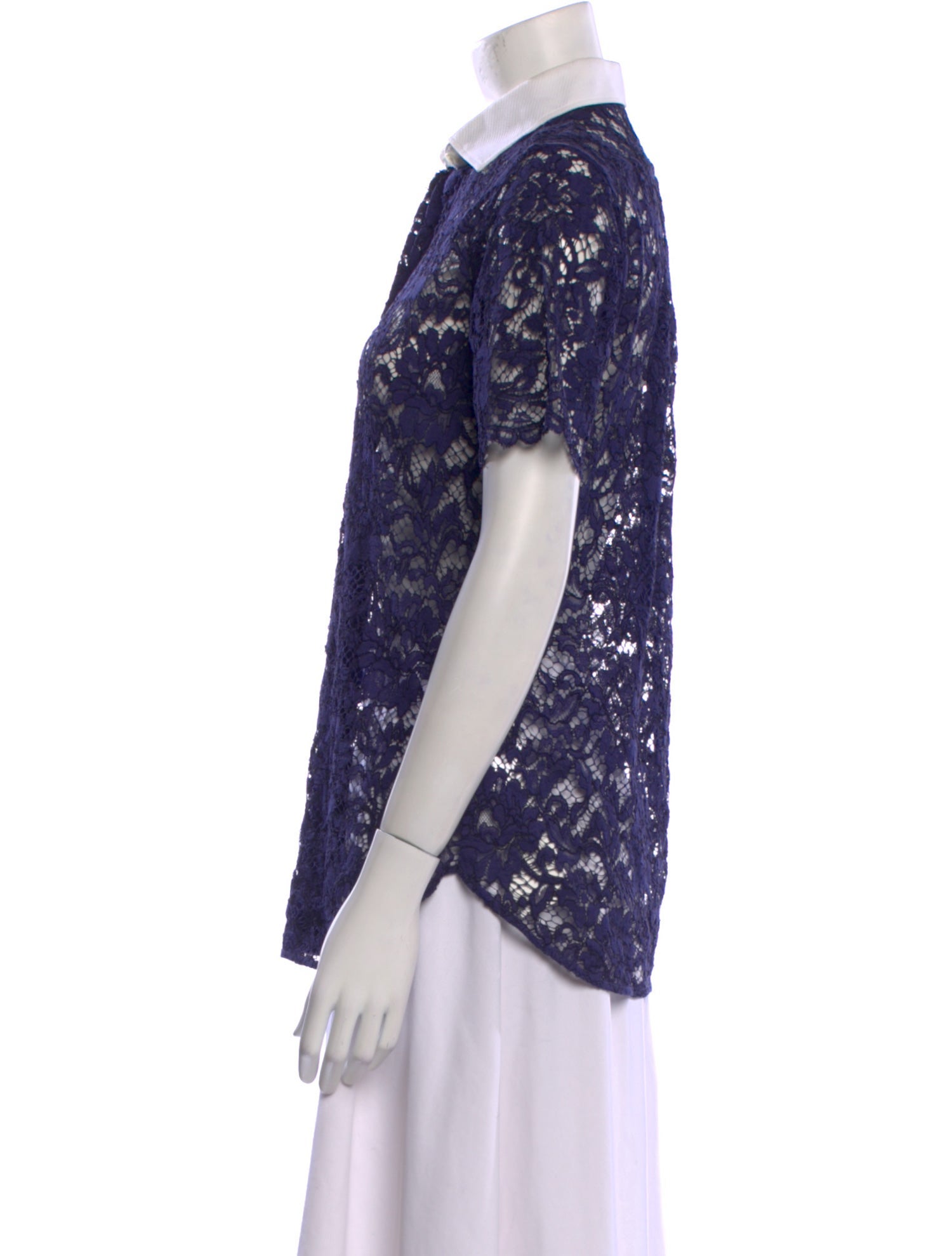 Valentino Lace Pattern Short Sleeve Button-Up Top