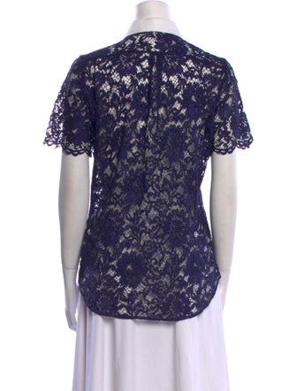 Valentino Lace Pattern Short Sleeve Button-Up Top