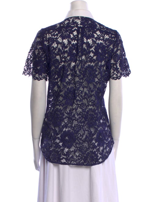 Valentino Lace Pattern Short Sleeve Button-Up Top