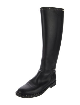 Valentino Rockstud Accents Leather Riding Boots