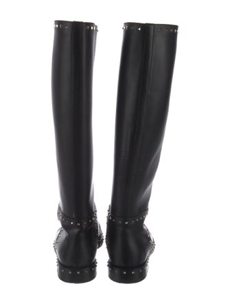 Valentino Rockstud Accents Leather Riding Boots