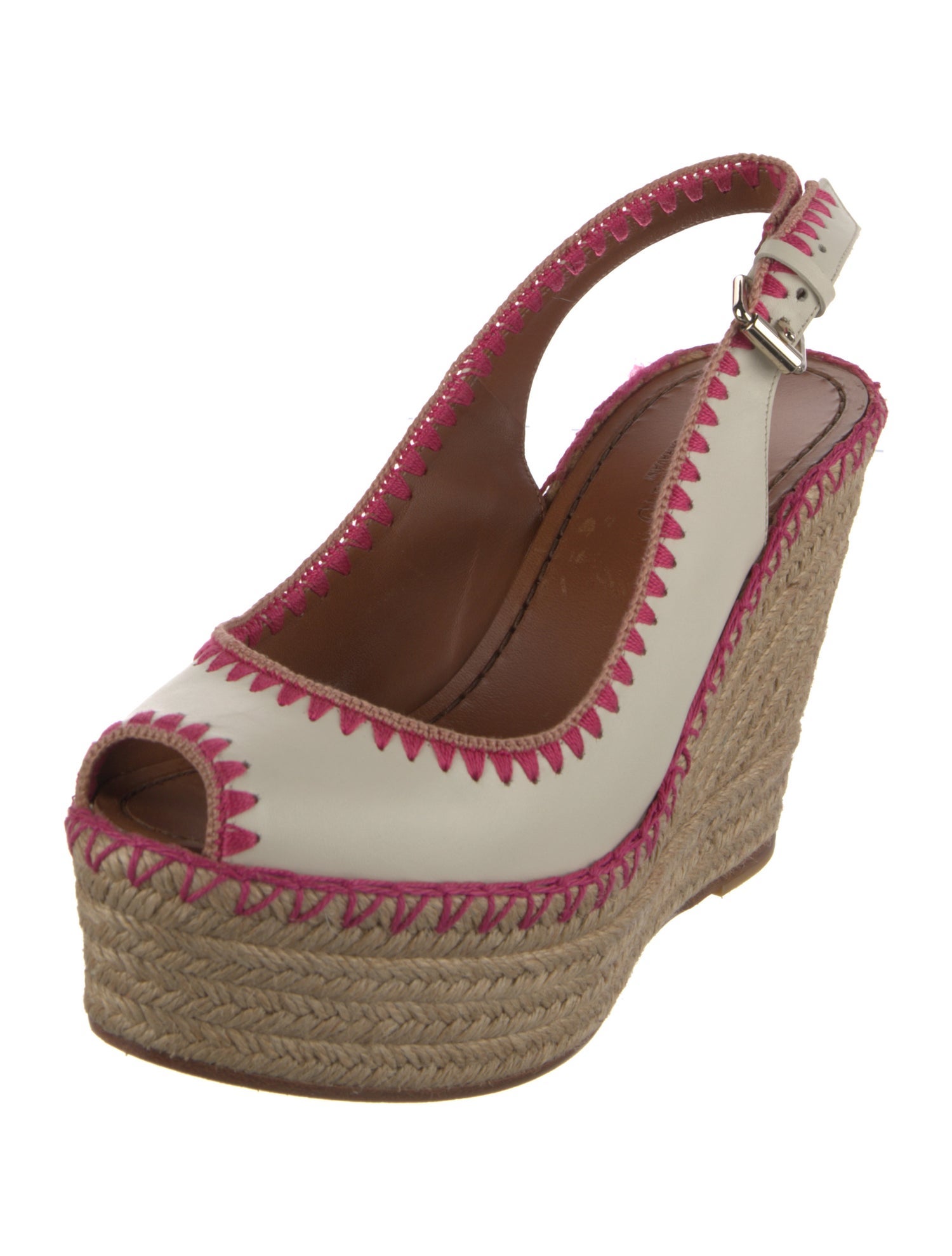 Valentino Leather Whipstitch Trim Slingback Pumps