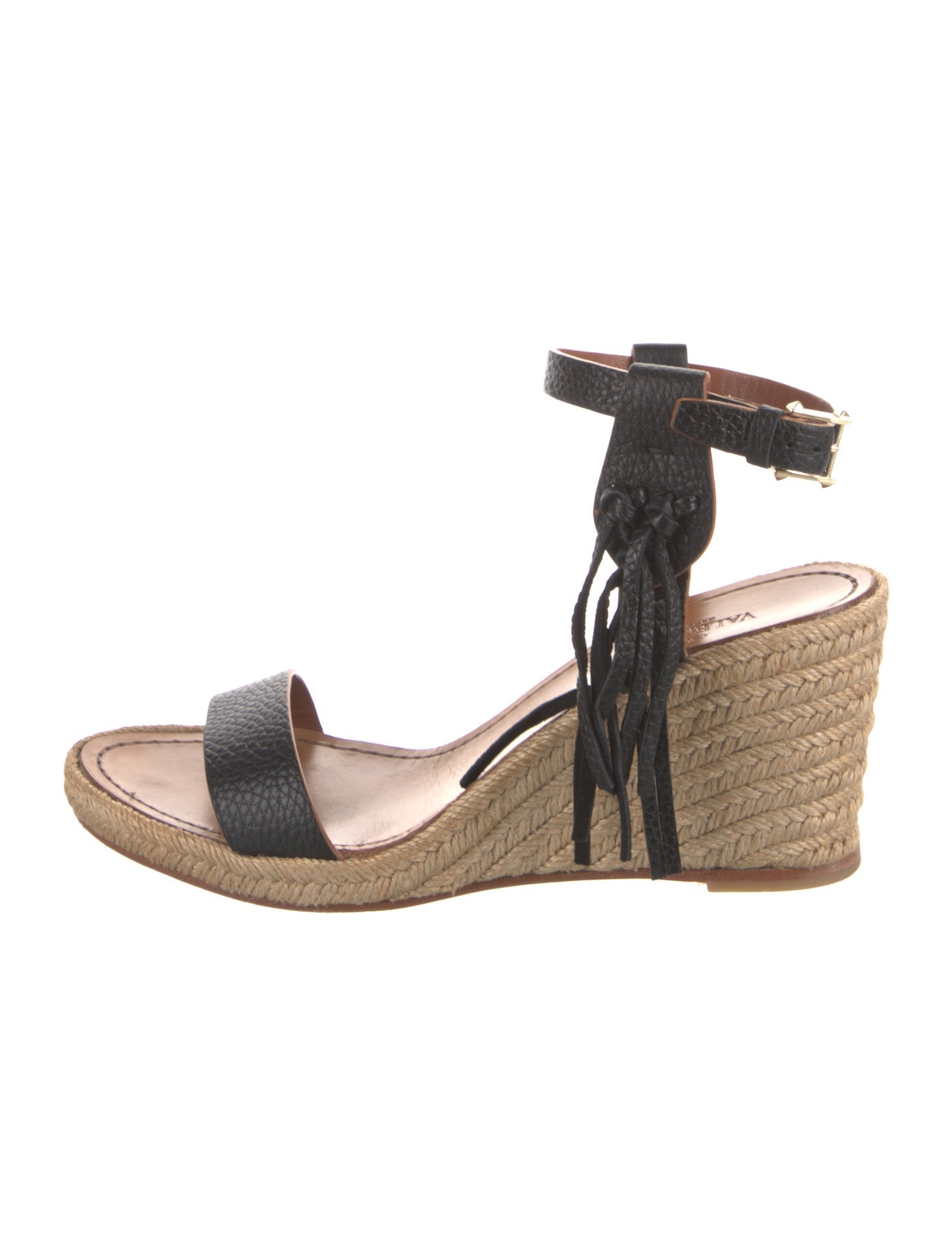 Valentino Leather Fringe Trim Accent Espadrilles