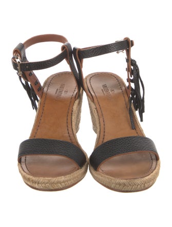 Valentino Leather Fringe Trim Accent Espadrilles
