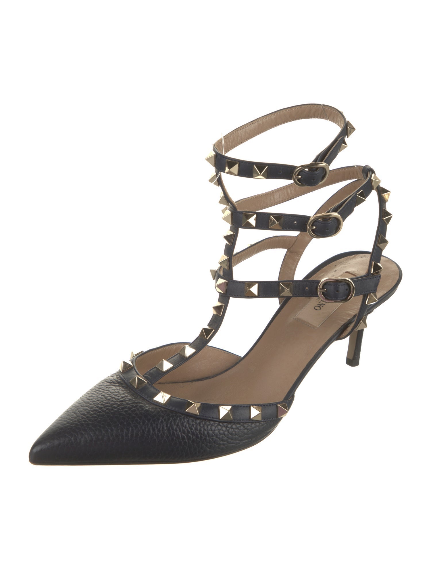 Valentino Rockstud Accents Leather T-Strap Pumps