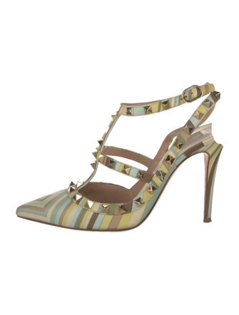 Valentino Rockstud Accents Leather T-Strap Pumps