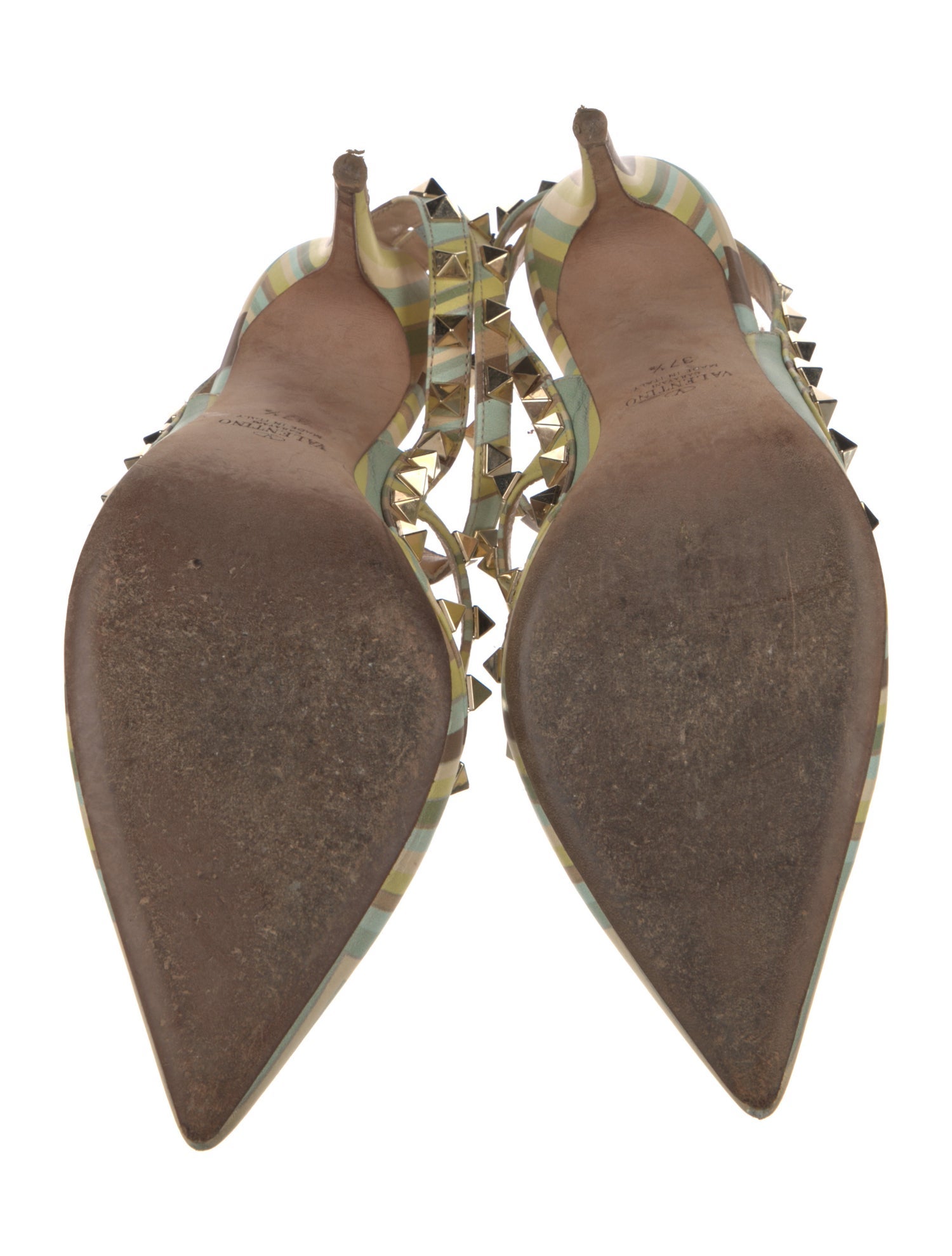 Valentino Rockstud Accents Leather T-Strap Pumps