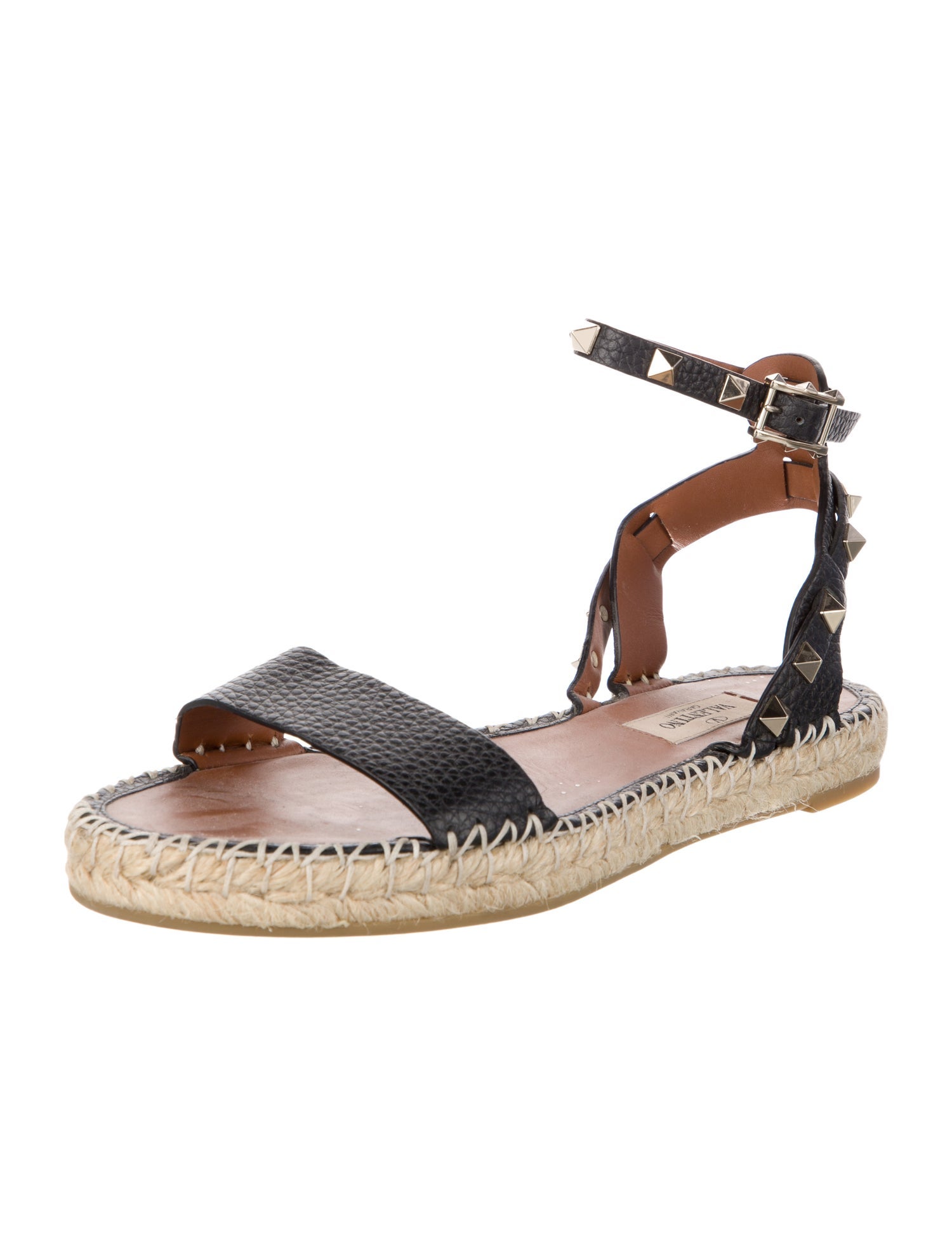 Valentino Rockstud Accents Leather Espadrilles