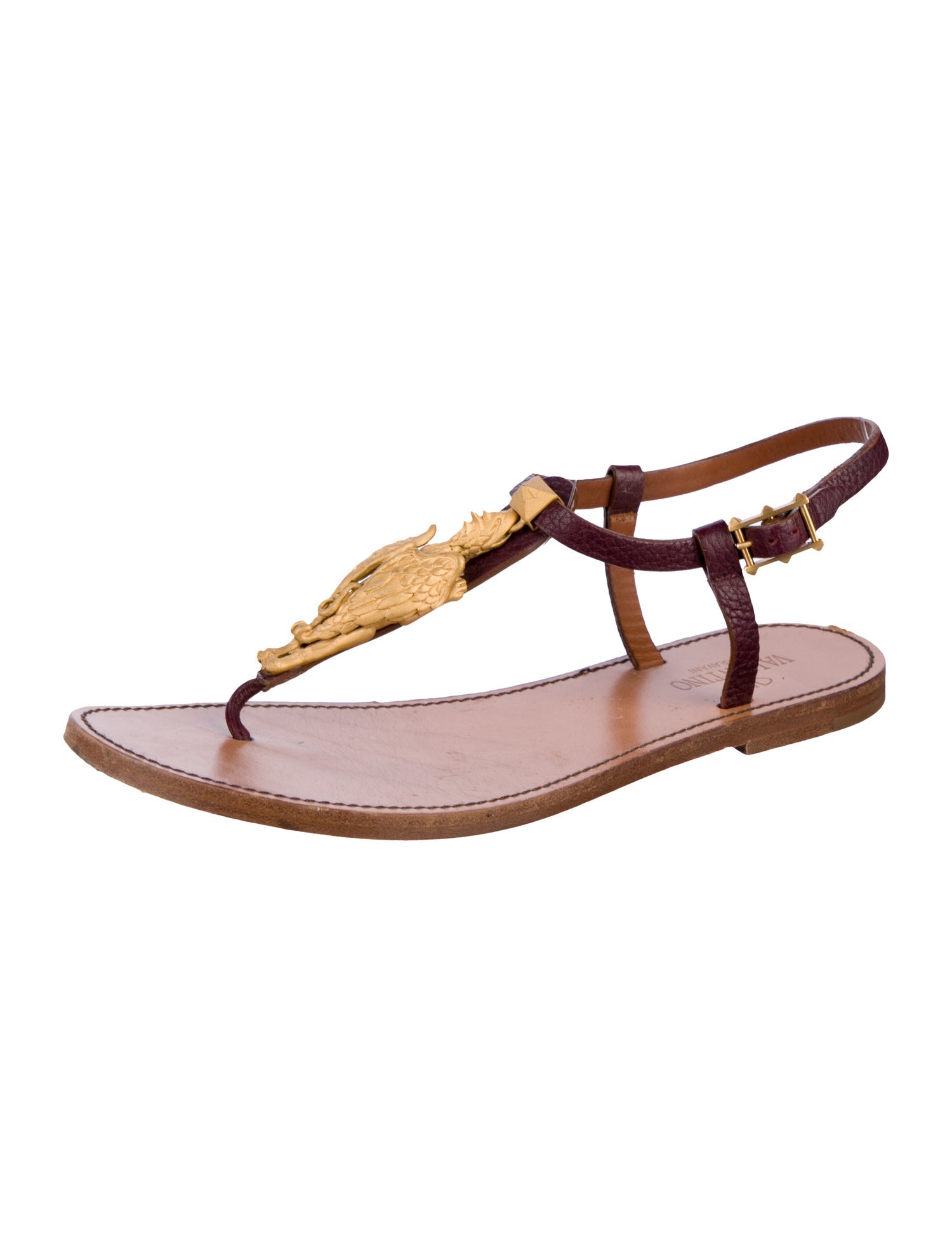 Valentino Rockstud Accents Leather T-Strap Sandals