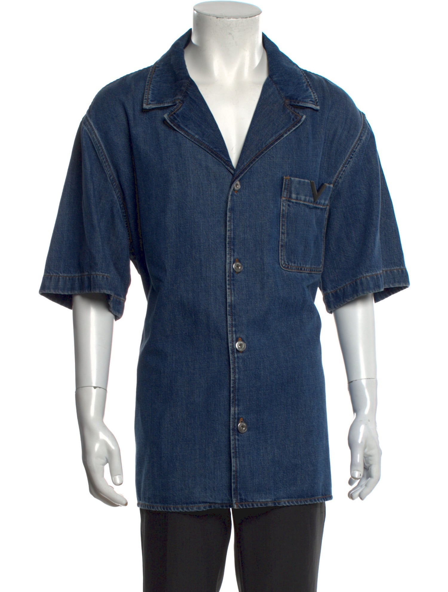 Valentino Rockstud Accents Short Sleeve Denim Shirt
