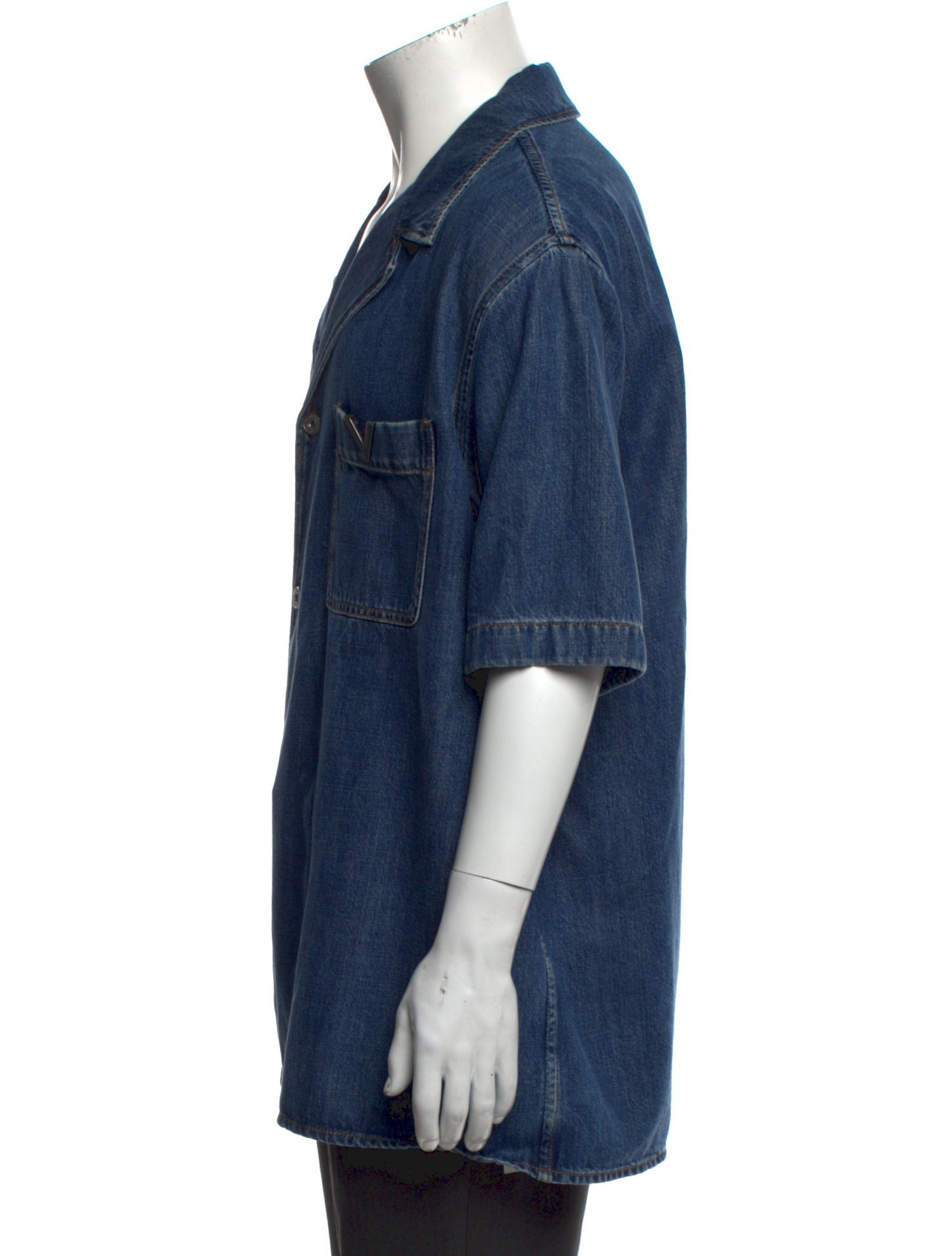 Valentino Rockstud Accents Short Sleeve Denim Shirt