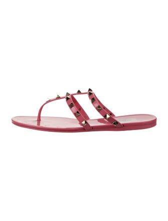 Valentino Rockstud Accents Patent Leather Slides
