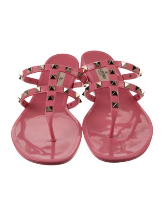 Valentino Rockstud Accents Patent Leather Slides