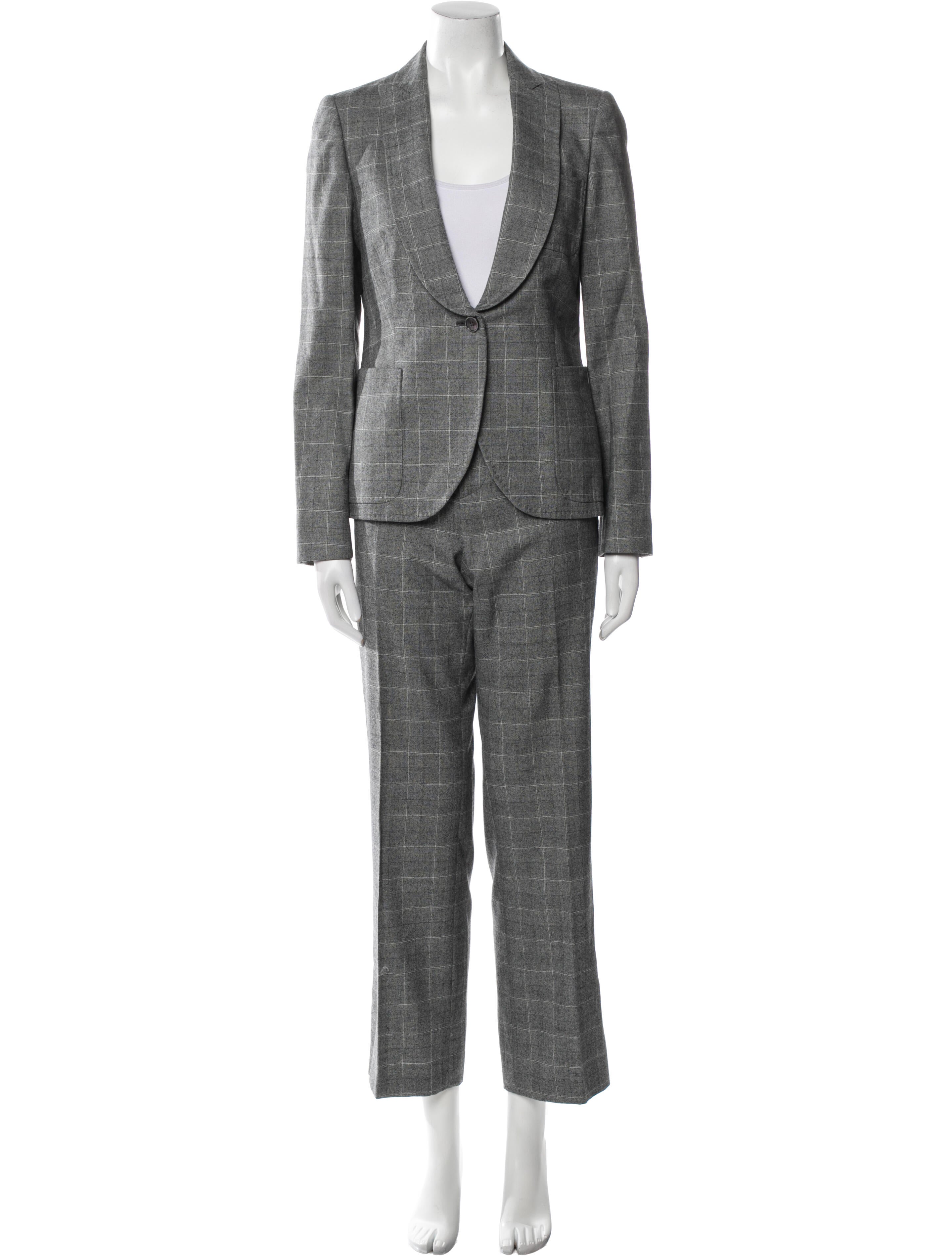 Valentino Virgin Wool Plaid Print Pantsuit