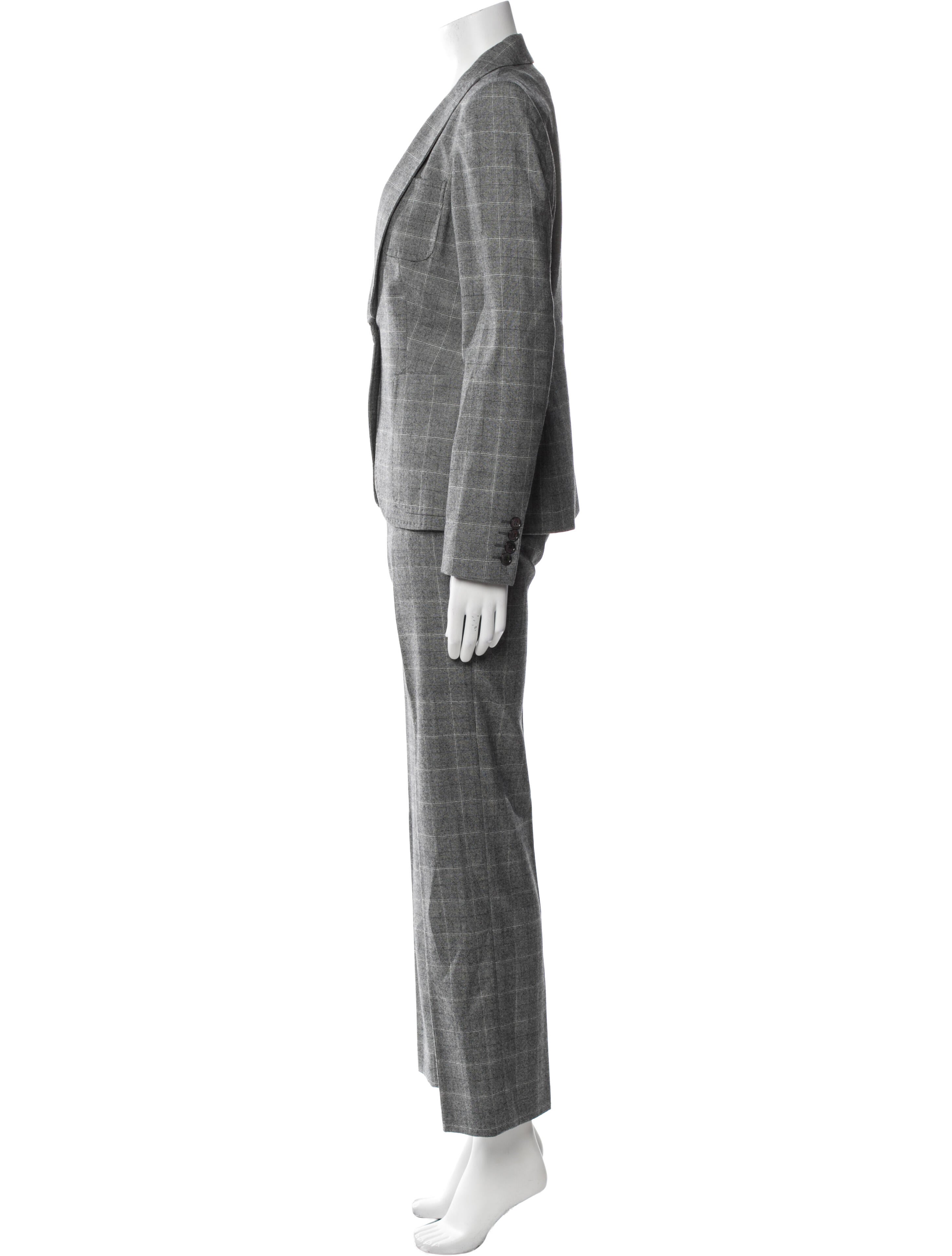 Valentino Virgin Wool Plaid Print Pantsuit