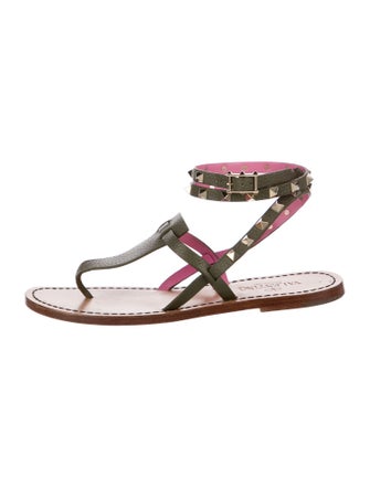 Valentino Rockstud Accents Leather T-Strap Sandals