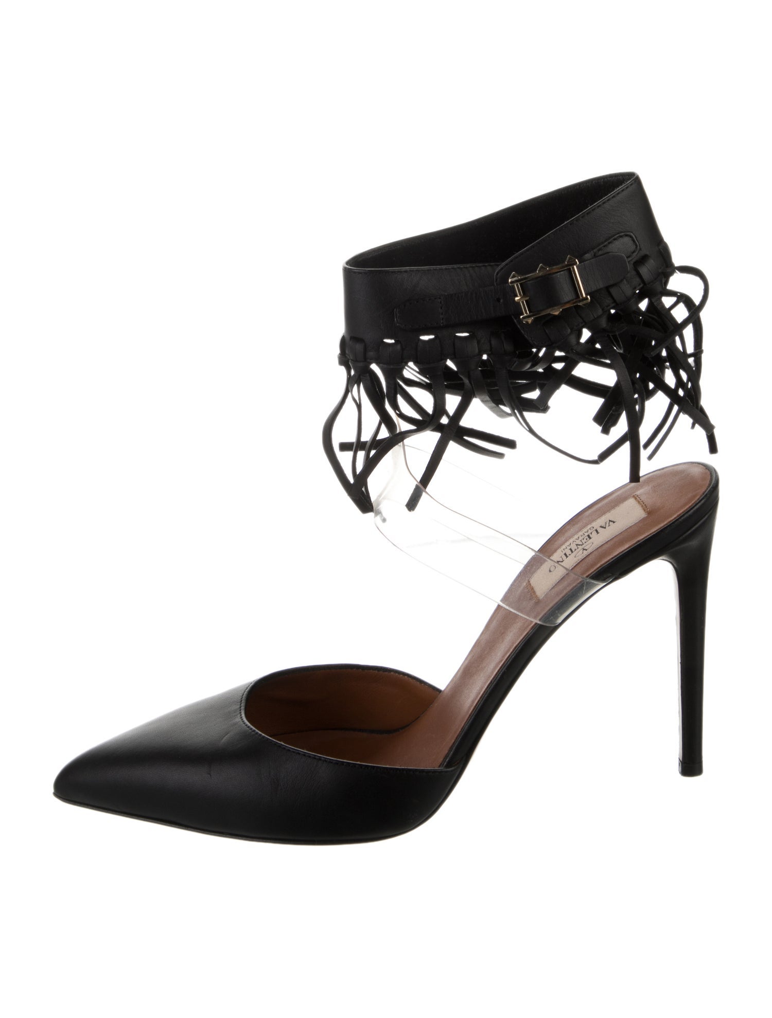 Valentino Leather Fringe Trim Accent D'Orsay Pumps
