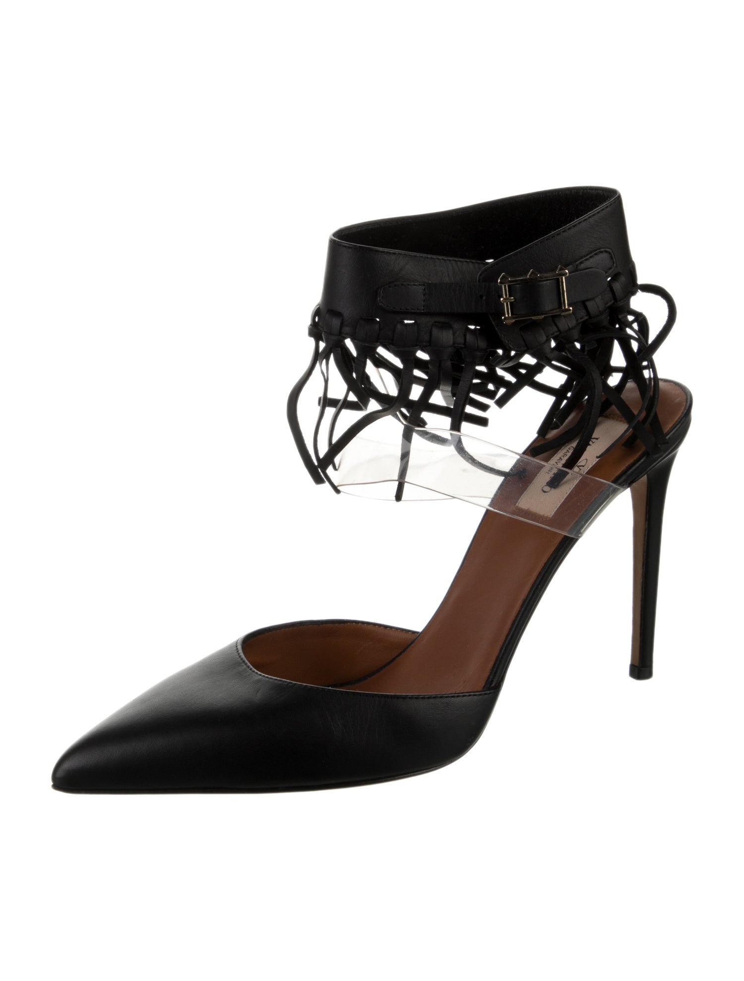 Valentino Leather Fringe Trim Accent D'Orsay Pumps