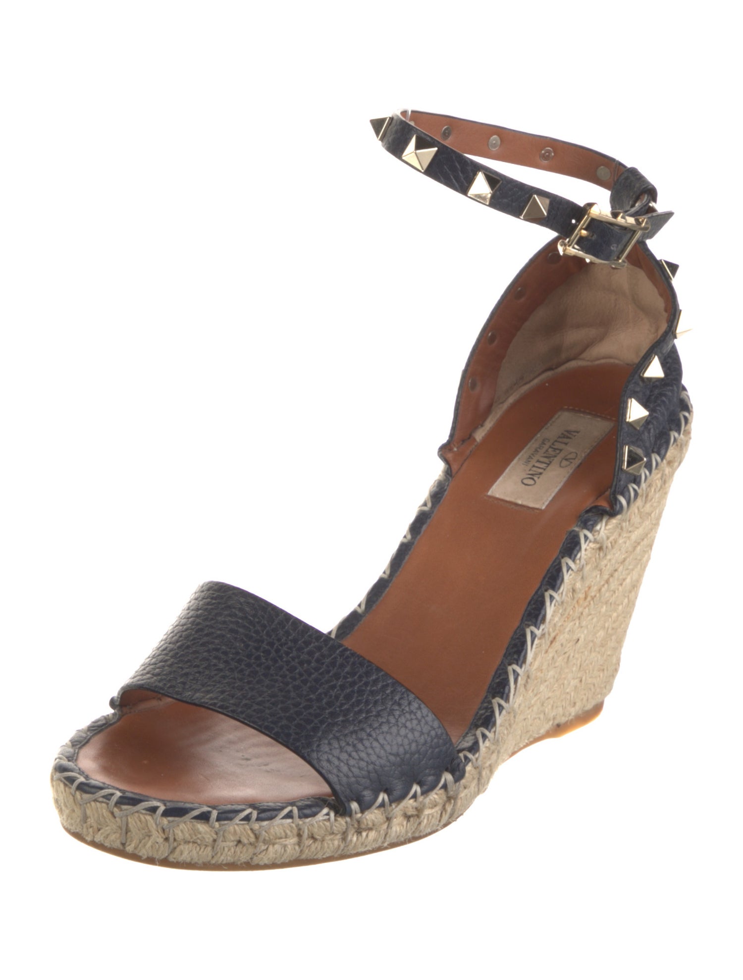 Valentino Rockstud Accents Leather Espadrilles