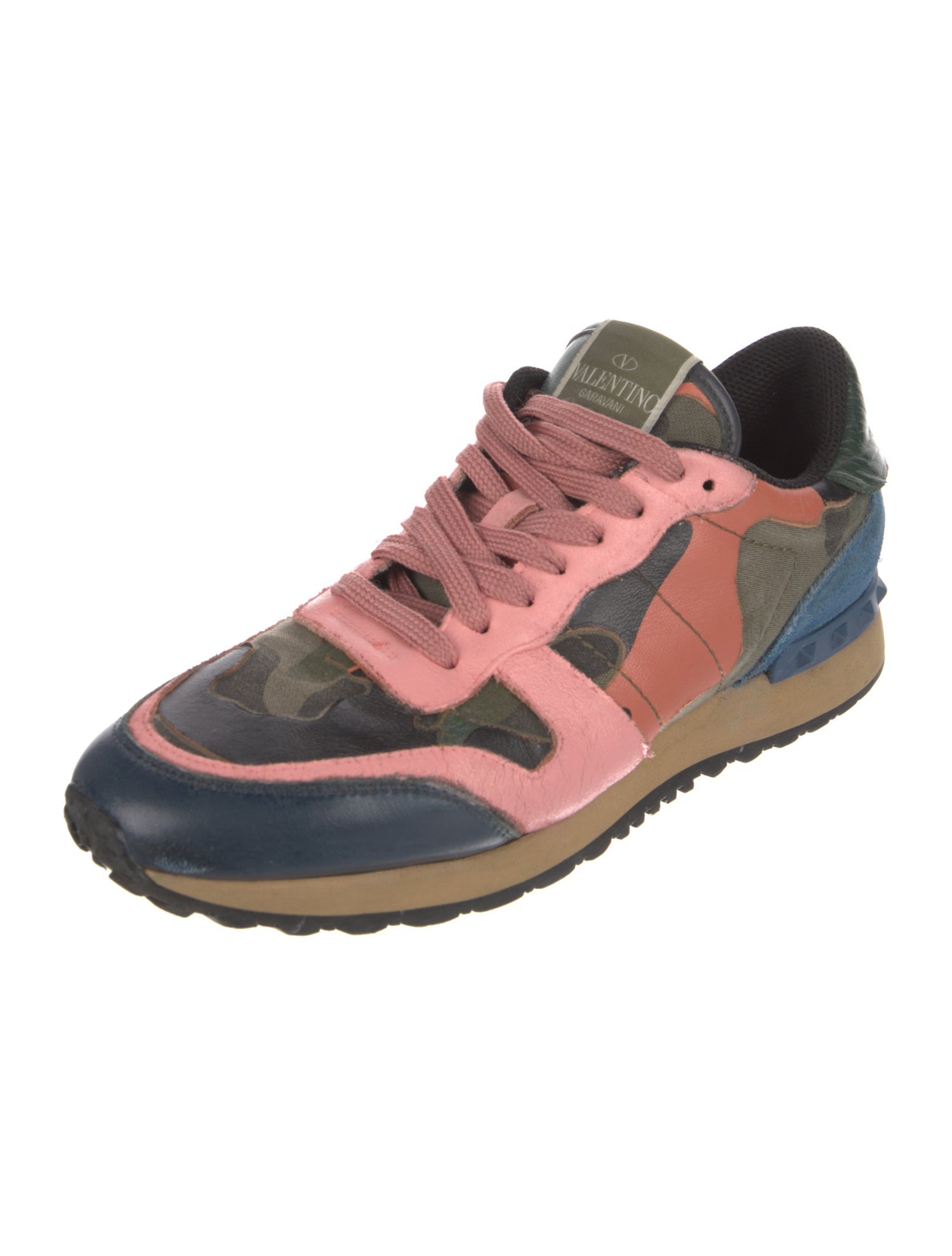 Valentino Rockstud Accents Leather Athletic Sneakers