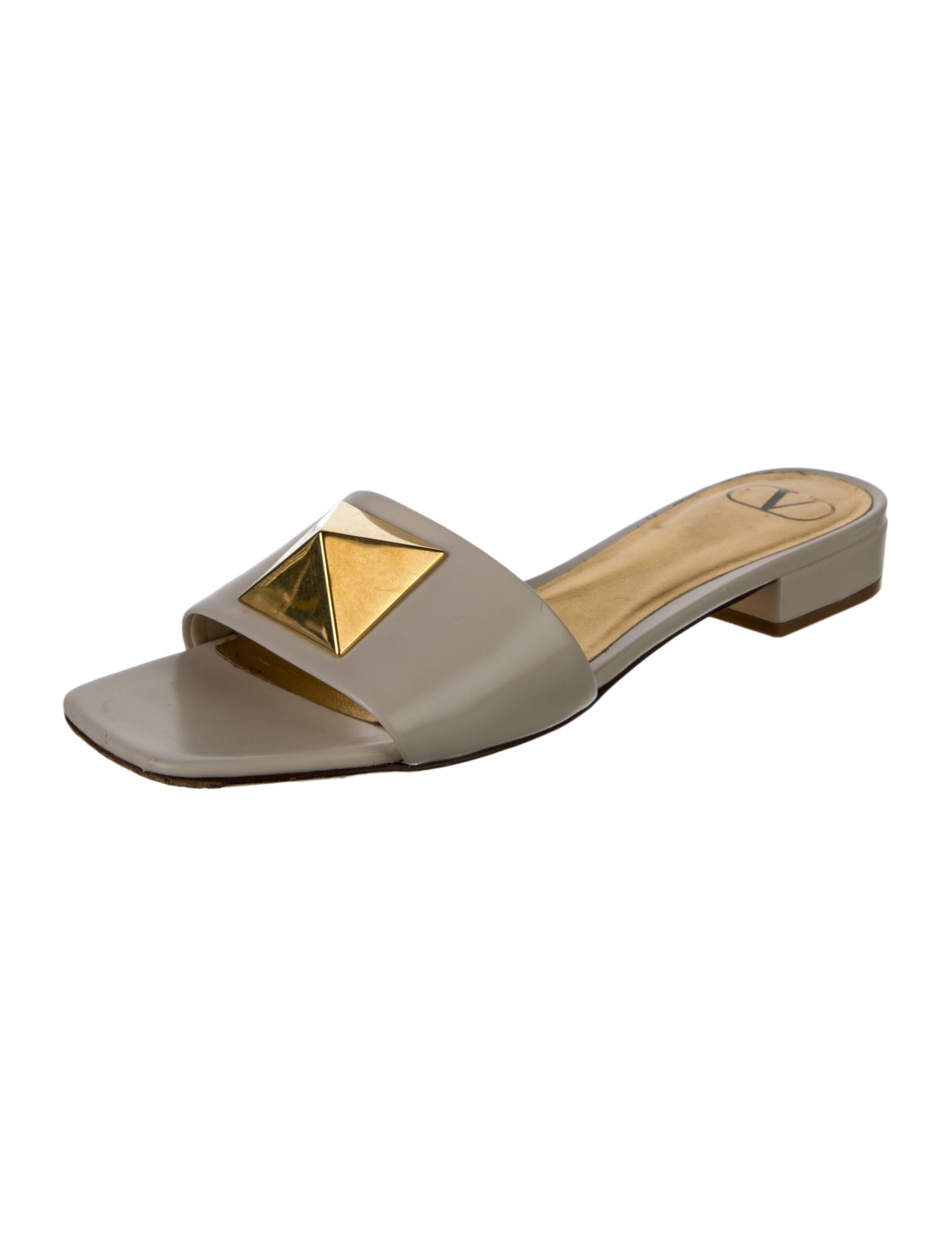 Valentino Rockstud Accents Patent Leather Slides
