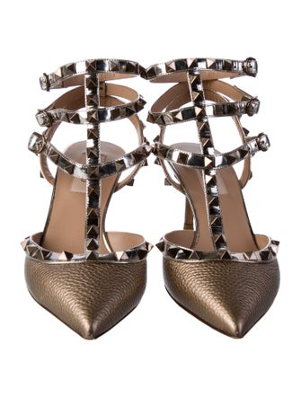 Valentino Rockstud Accents Leather T-Strap Pumps