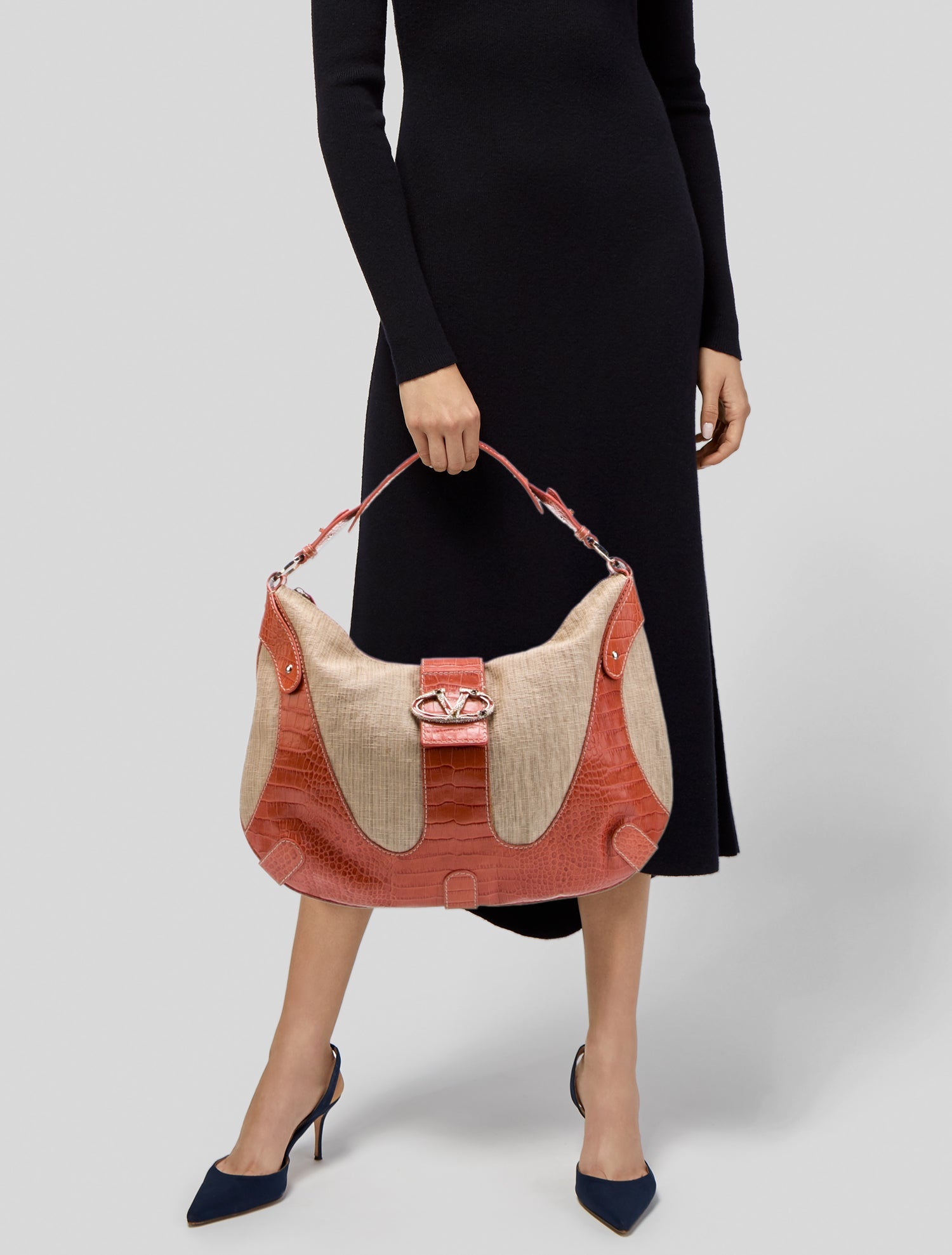 Valentino Embossed Leather Hobo